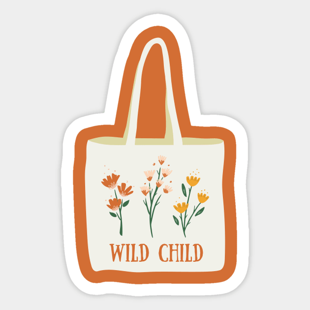 Wild Child Flower Tote Bag Sticker by DesignStory